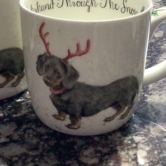 Royal Worcester Dachshund Through The  Snow Mugs-Set of 2 - Picture 3 of 9